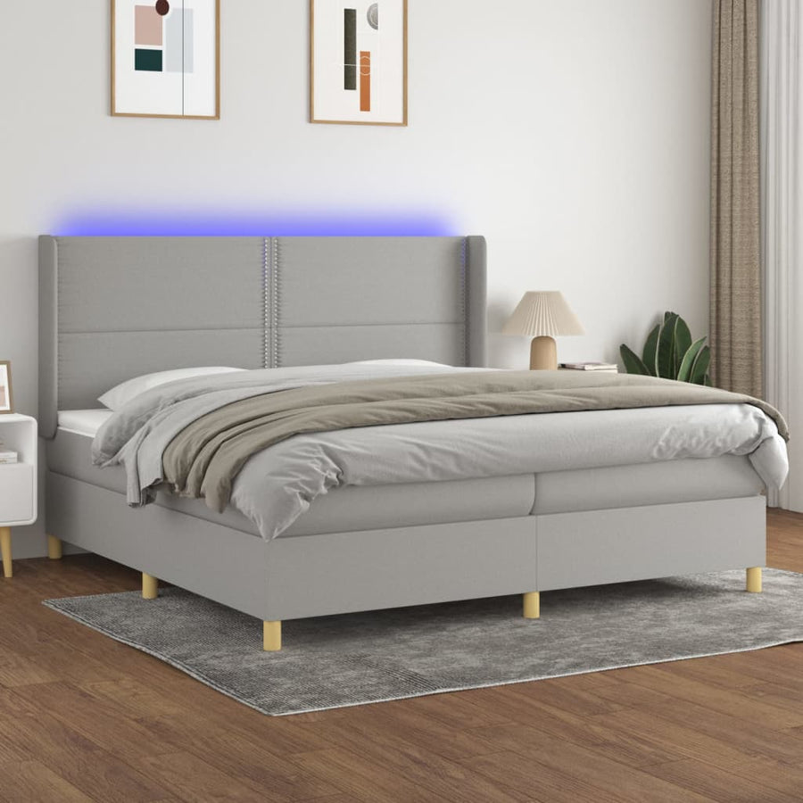 Boxspring Met Matras En Led Stof Lichtgrijs 200 x 200 cm Effen met spijkers
