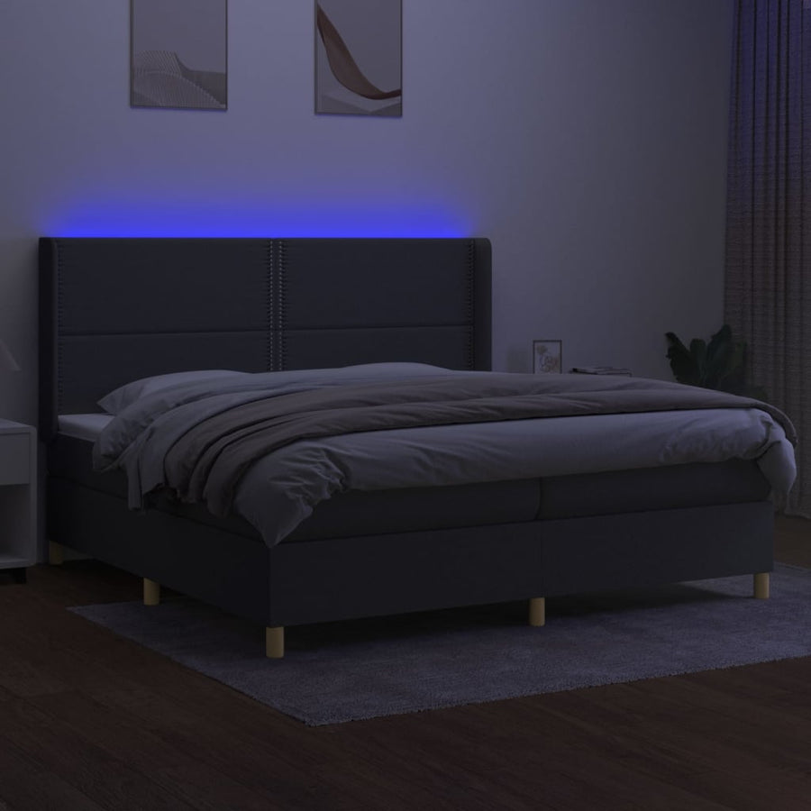 Boxspring Met Matras En Led Stof Donkergrijs 200 x 200 cm Effen met spijkers