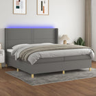 Box spring bed with mattress and dark grey LED fabric 200x200 cm