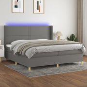 Boxspring 200x200 cm donkergrijs met matras en LED