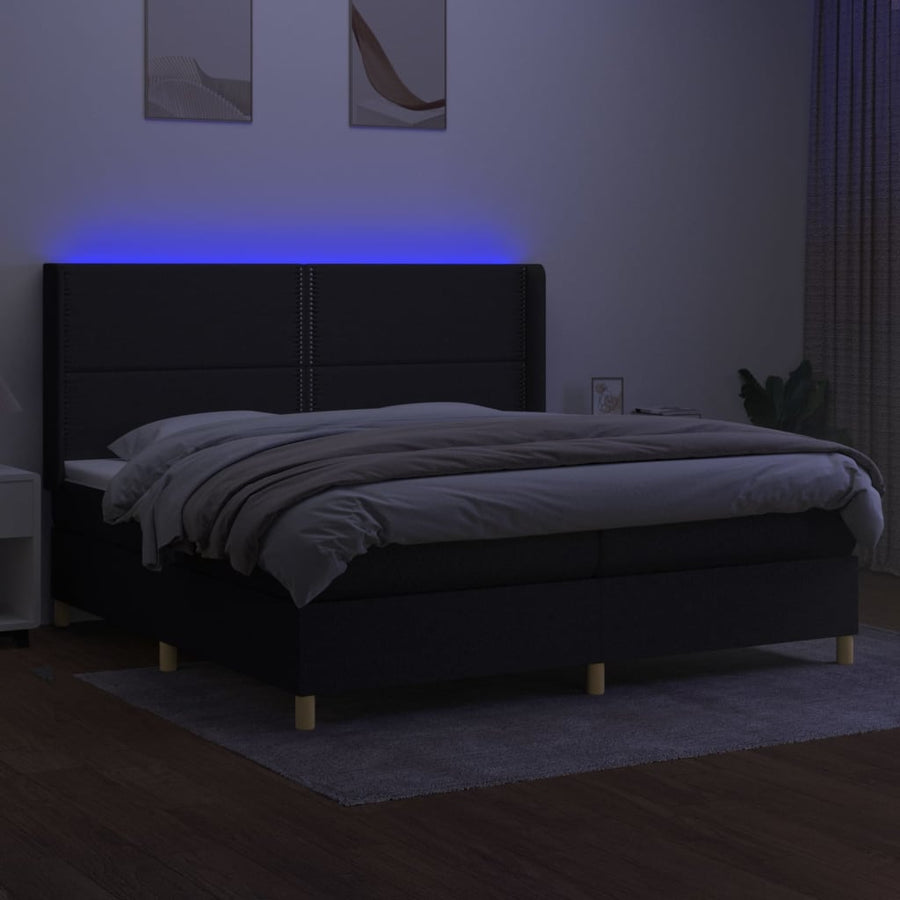Boxspring Met Matras En Led Stof Zwart 200 x 200 cm Effen met spijkers