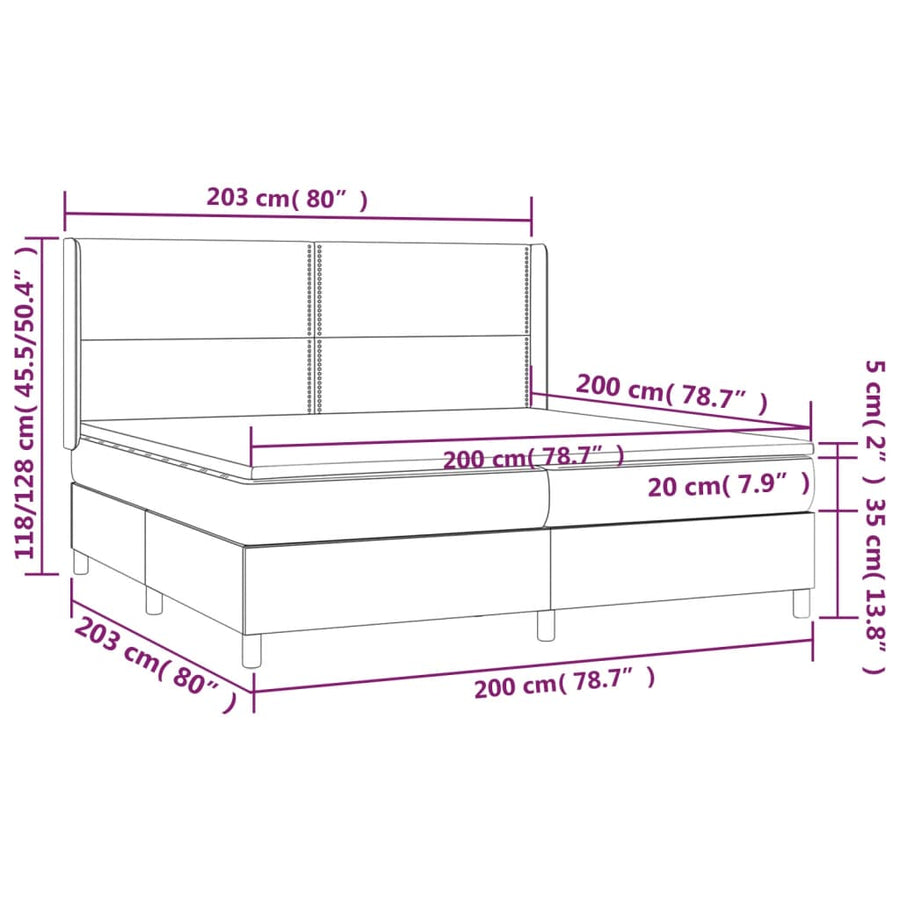 Boxspring Met Matras En Led Stof Zwart 200 x 200 cm Effen met spijkers