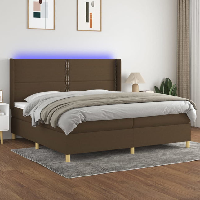 Boxspring Met Matras En Led Stof Donkerbruin 200X200 Cm