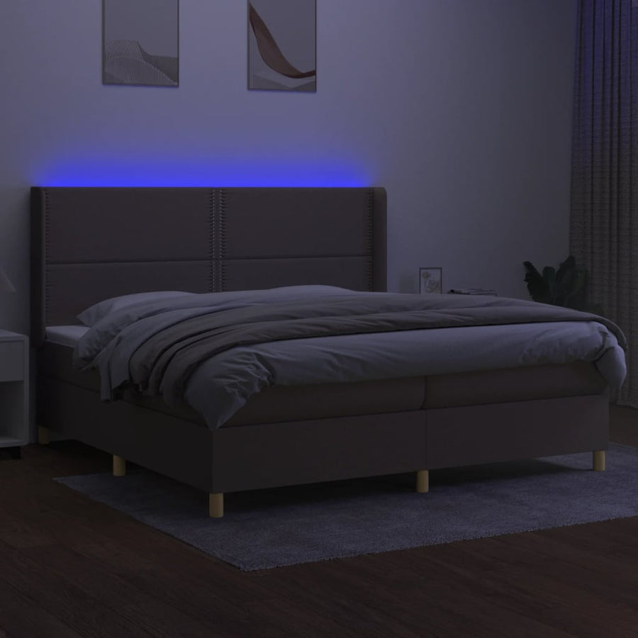 Boxspring met matras en LED stof taupe 200x200 cm 200 x 200 cm Taupe