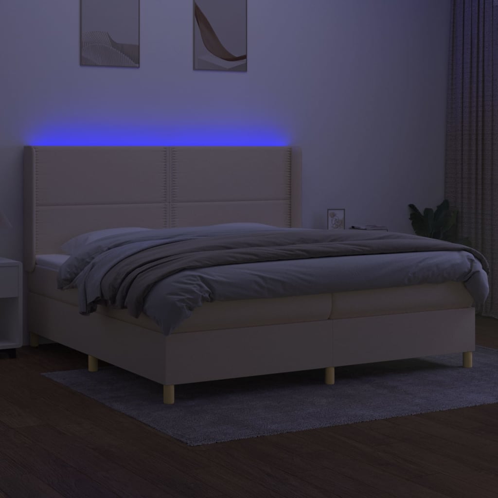 Boxspring met matras en LED stof crèmekleurig 200x200 cm 200 x 200 cm Crème