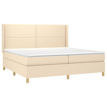 Boxspring met matras en LED stof crèmekleurig 200x200 cm 200 x 200 cm Crème
