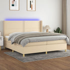 Boxspring met matras en LED stof crèmekleurig 200x200 cm 200 x 200 cm Crème