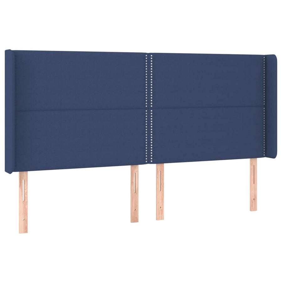 Boxspring Met Matras En Led Stof Blauw 200 x 200 cm Effen met spijkers
