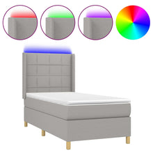 Boxspring Met Matras En Led Stof Lichtgrijs 80 x 200 cm Blok met vierkanten