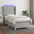 Boxspring Met Matras En Led Stof Lichtgrijs 80 x 200 cm Blok met vierkanten