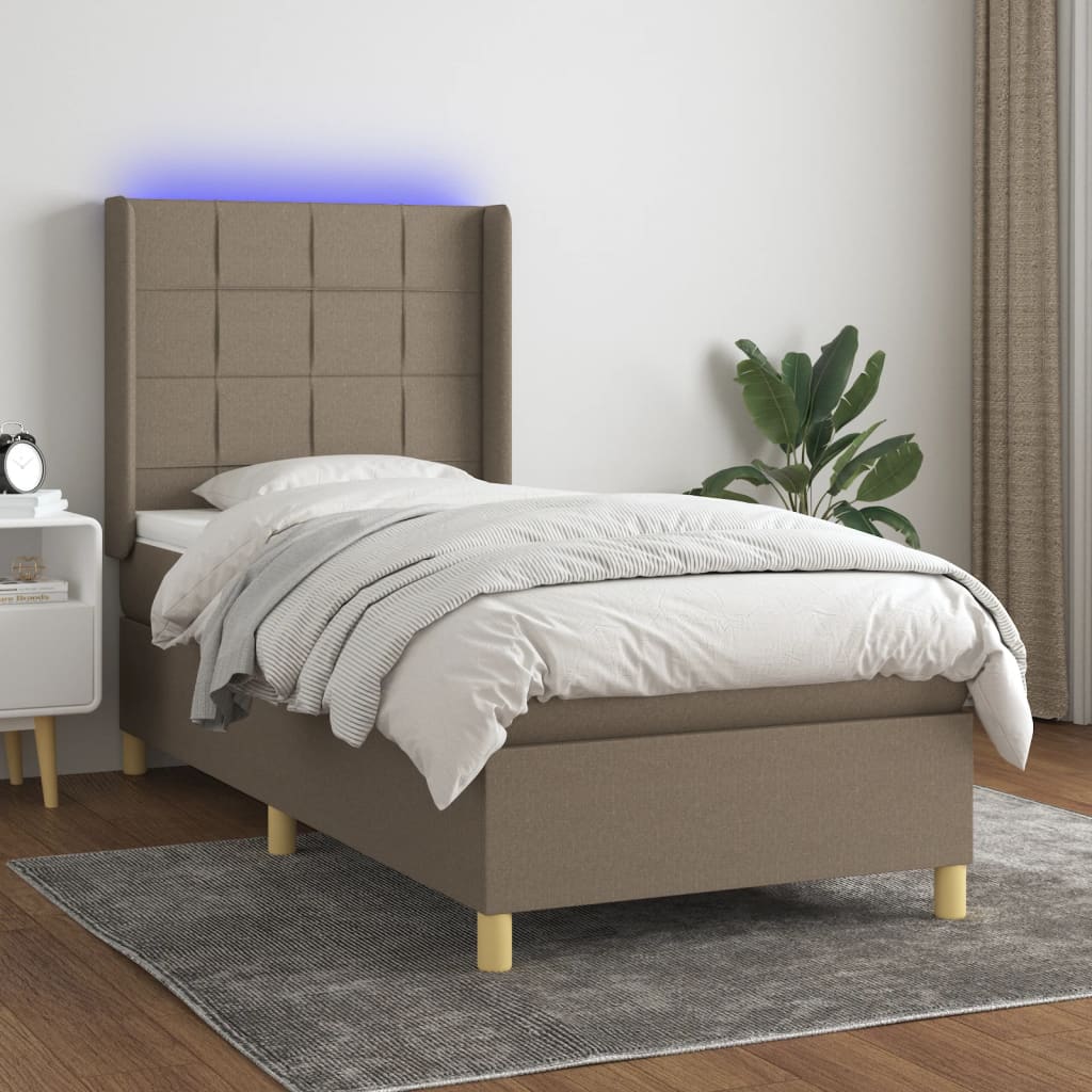 Boxspring Met Matras En Led Stof Taupe 80 x 200 cm Blok met vierkanten