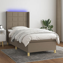 Boxspring Met Matras En Led Stof Taupe 80 x 200 cm Blok met vierkanten