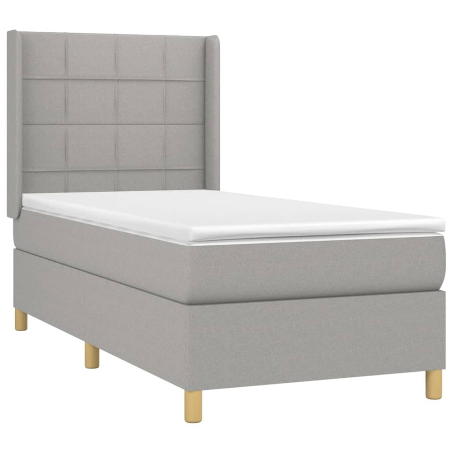 Boxspring Met Matras En Led Stof Lichtgrijs 90 x 190 cm Blok met vierkanten