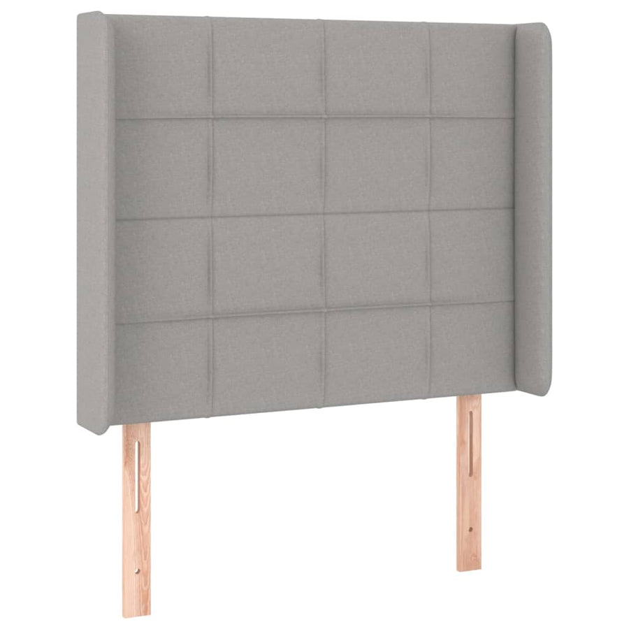 Boxspring Met Matras En Led Stof Lichtgrijs 90 x 190 cm Blok met vierkanten