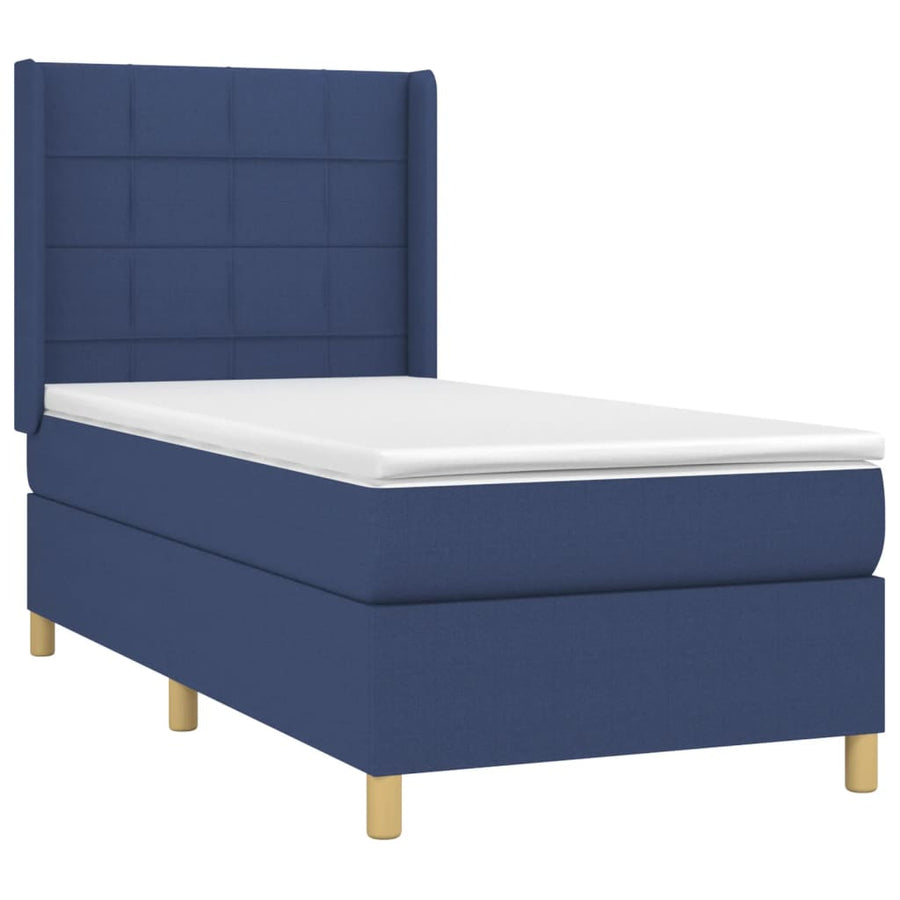 Boxspring Met Matras En Led Stof Blauw 90 x 200 cm Blok met vierkanten