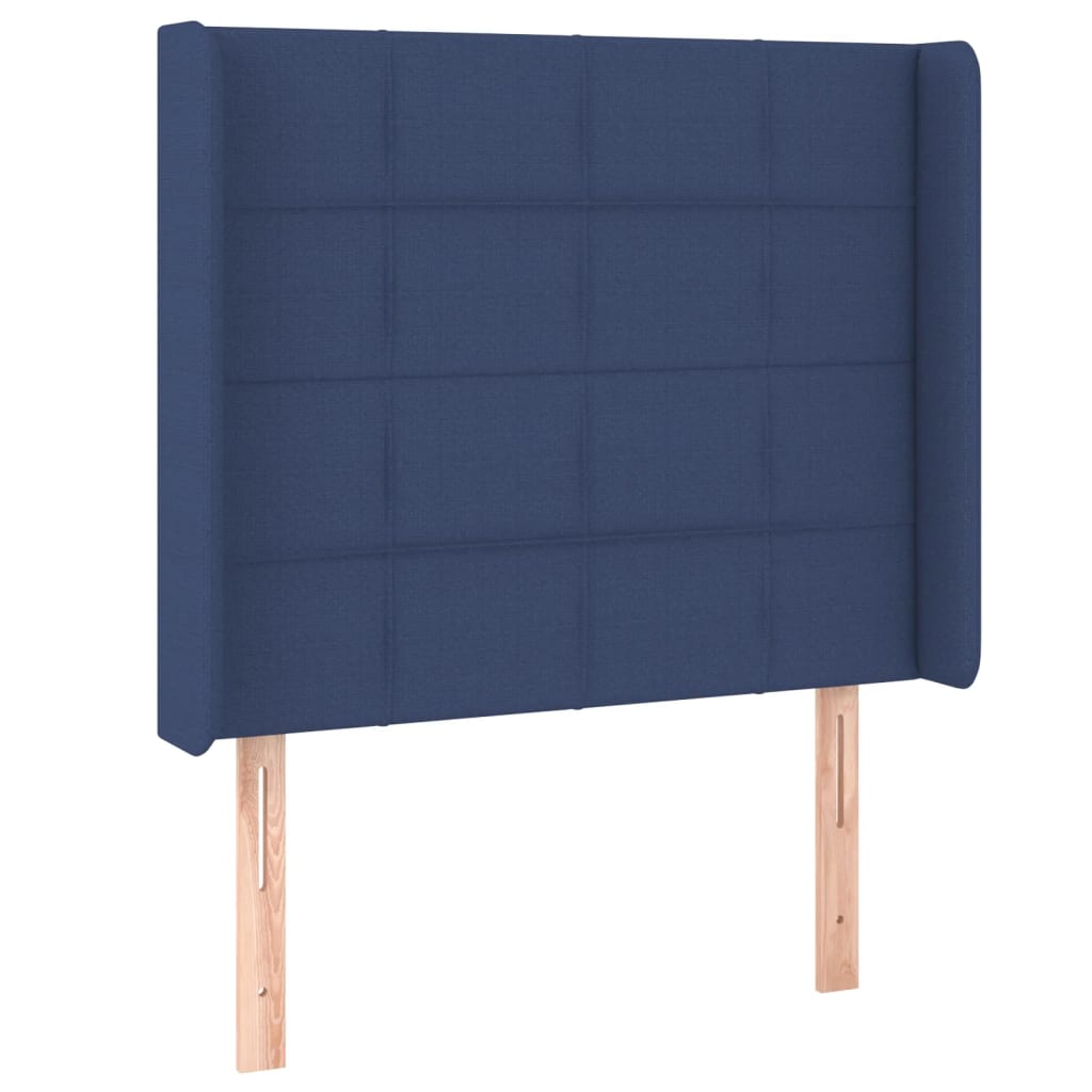 Boxspring Met Matras En Led Stof Blauw 90 x 200 cm Blok met vierkanten