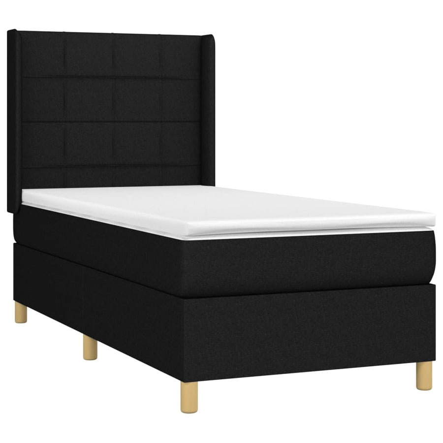 Boxspring Met Matras En Led Stof Zwart 100 x 200 cm Blok met vierkanten