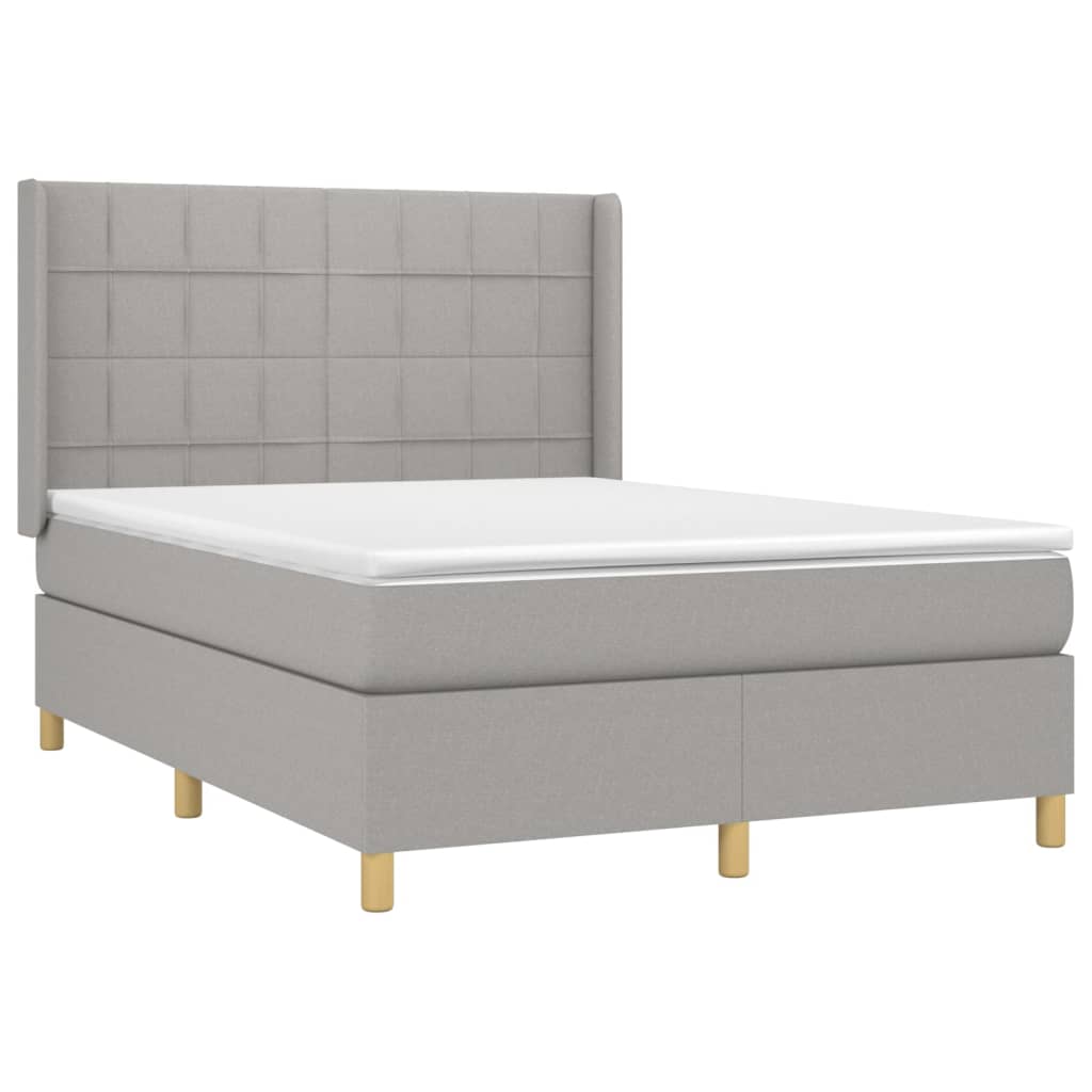 Boxspring Met Matras En Led Stof Lichtgrijs 140 x 190 cm Blok met vierkanten