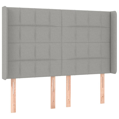 Boxspring Met Matras En Led Stof Lichtgrijs 140 x 190 cm Blok met vierkanten