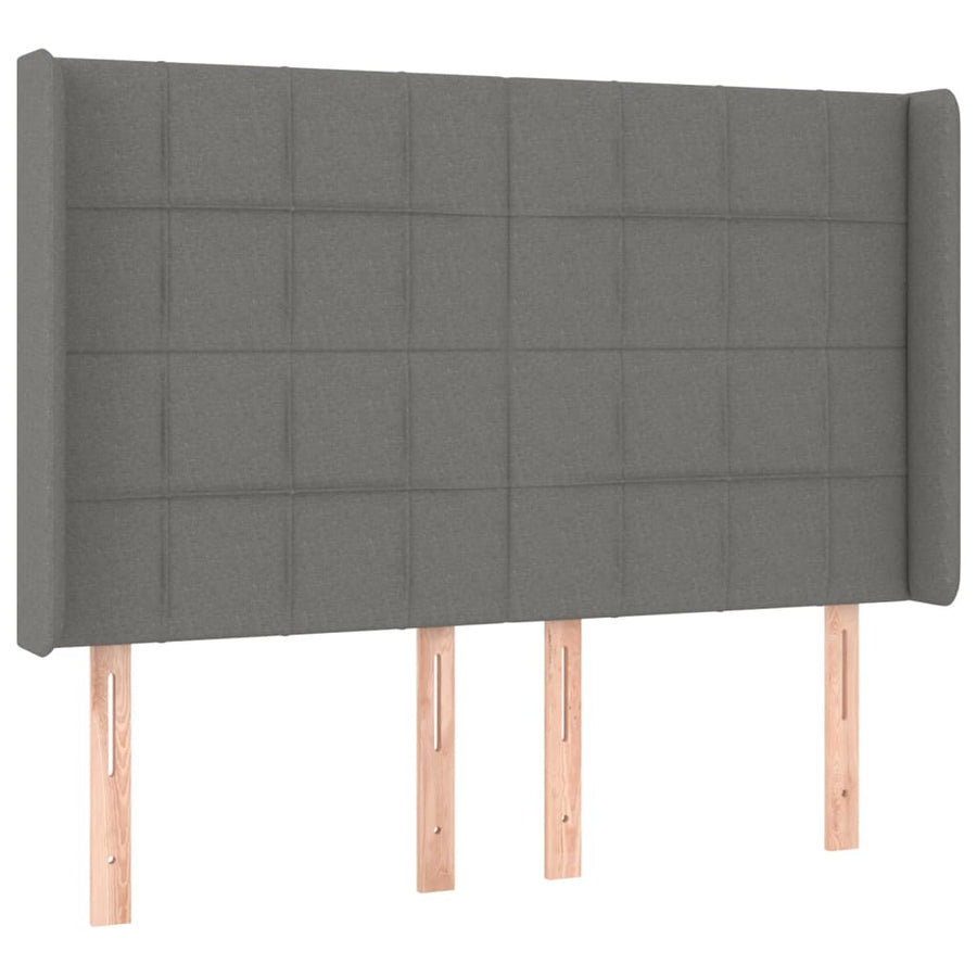 Boxspring Met Matras En Led Stof Donkergrijs 140 x 190 cm Blok met vierkanten