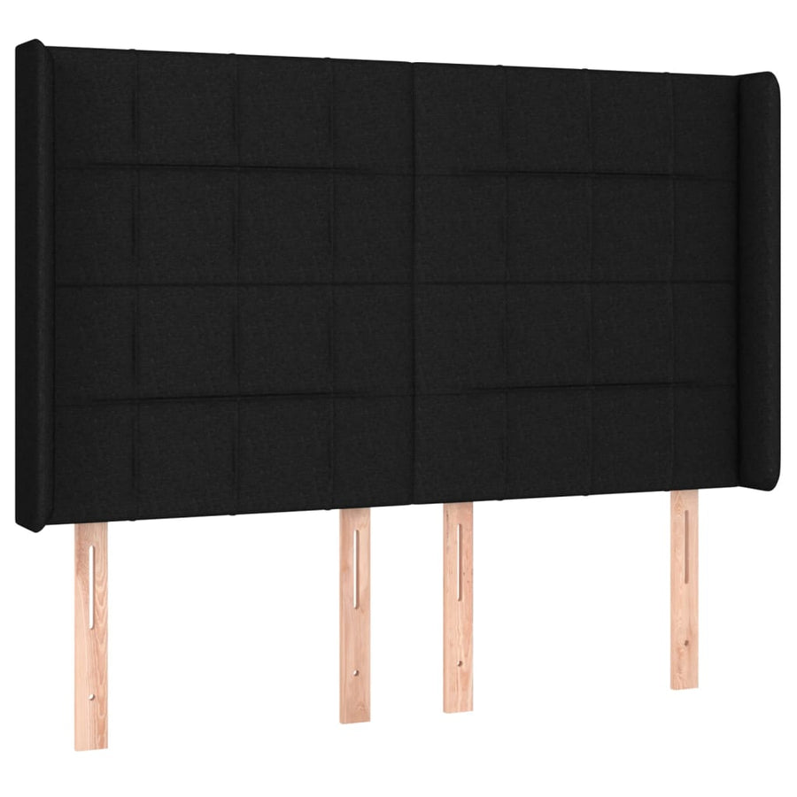 Boxspring Met Matras En Led Stof Zwart 140 x 190 cm Blok met vierkanten