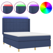 Boxspring Met Matras En Led Stof Blauw 140 x 190 cm Blok met vierkanten