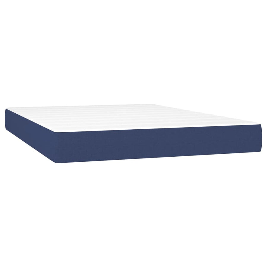 Boxspring Met Matras En Led Stof Blauw 140 x 190 cm Blok met vierkanten