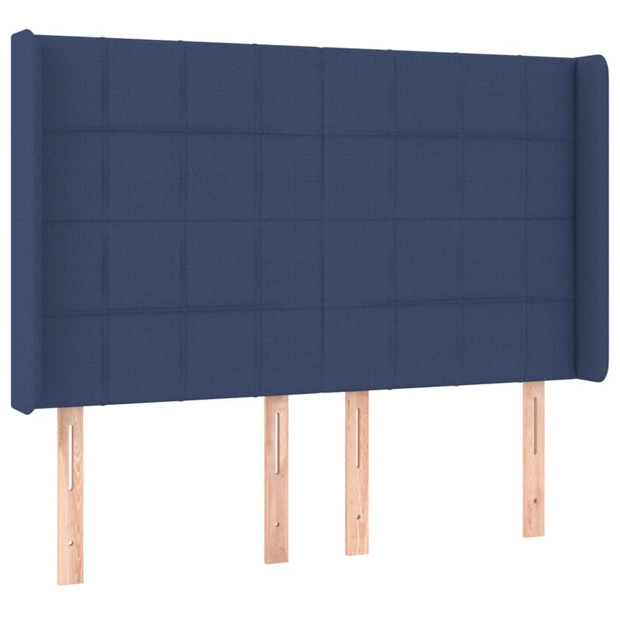 Boxspring Met Matras En Led Stof Blauw 140 x 190 cm Blok met vierkanten