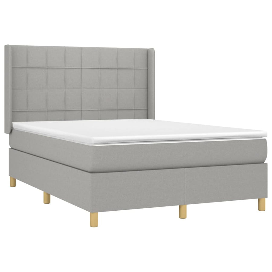 Boxspring Met Matras En Led Stof Lichtgrijs 140 x 200 cm Blok met vierkanten