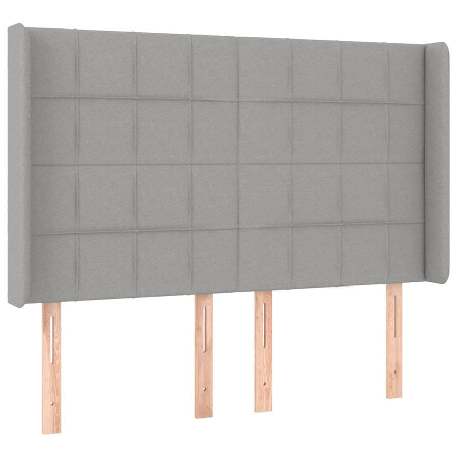 Boxspring Met Matras En Led Stof Lichtgrijs 140 x 200 cm Blok met vierkanten