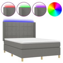 Boxspring Met Matras En Led Stof Donkergrijs 140 x 200 cm Blok met vierkanten