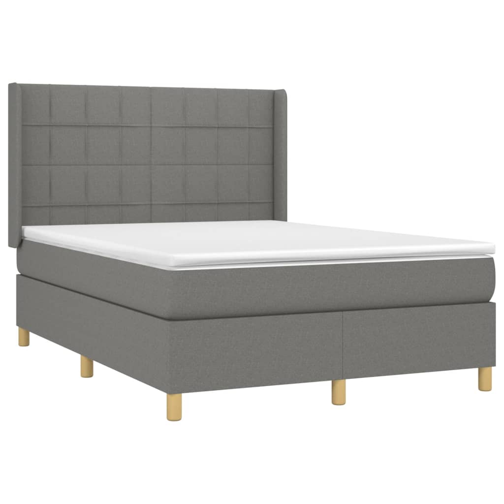 Boxspring Met Matras En Led Stof Donkergrijs 140 x 200 cm Blok met vierkanten