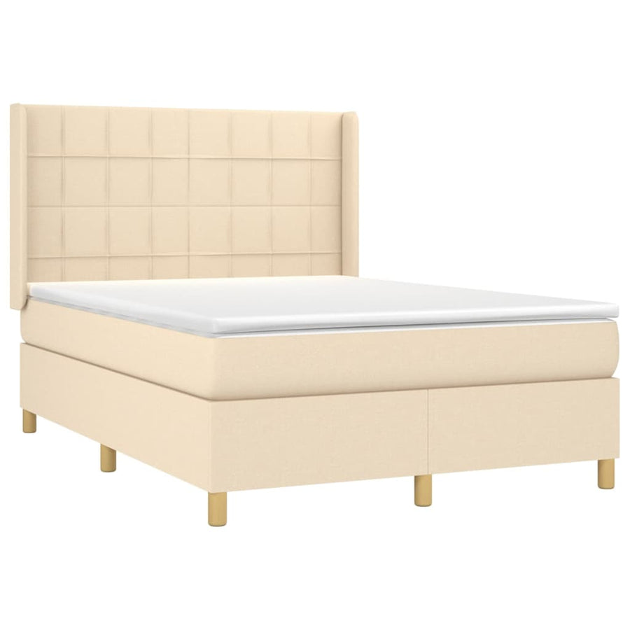 Boxspring met matras en LED stof crèmekleurig 140x200 cm 140 x 200 cm Blok met vierkanten
