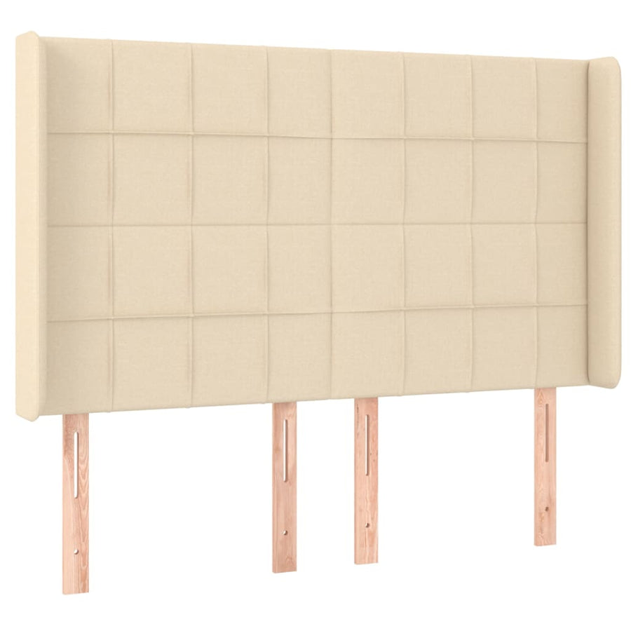 Boxspring met matras en LED stof crèmekleurig 140x200 cm 140 x 200 cm Blok met vierkanten