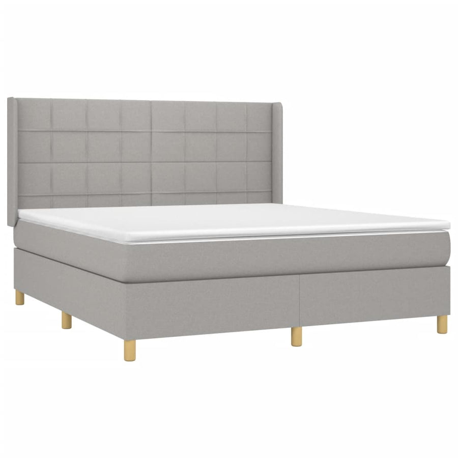 Boxspring Met Matras En Led Stof Lichtgrijs 160 x 200 cm Blok met vierkanten