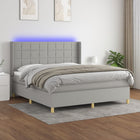 Boxspring Met Matras En Led Stof Lichtgrijs 160 x 200 cm Blok met vierkanten