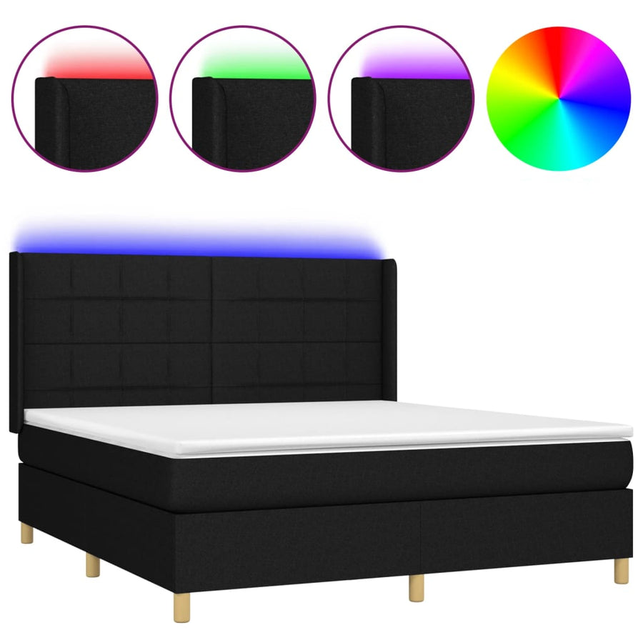 Boxspring Met Matras En Led Stof Zwart 160 x 200 cm Blok met vierkanten