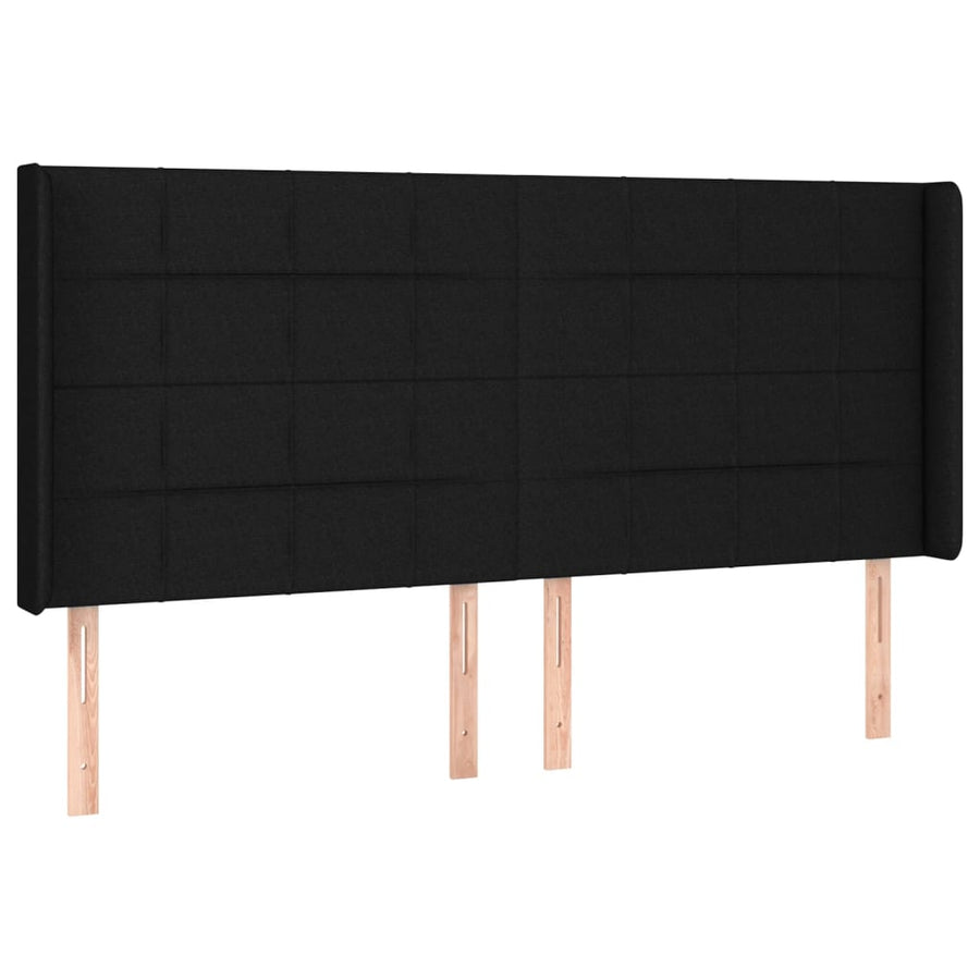 Boxspring Met Matras En Led Stof Zwart 160 x 200 cm Blok met vierkanten