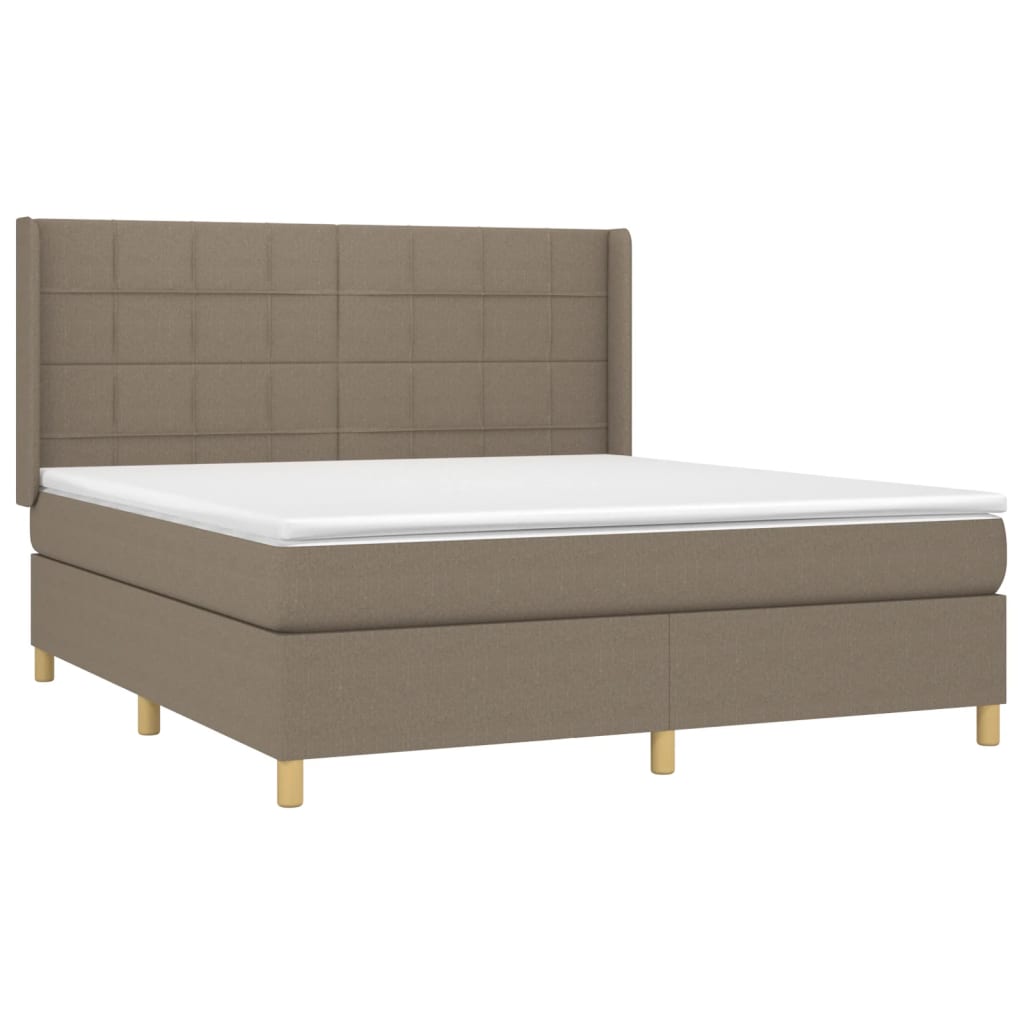 Boxspring Met Matras En Led Stof Taupe 160 x 200 cm Blok met vierkanten