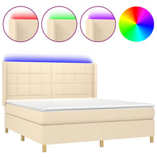 Boxspring Met Matras En Led Stof Kleurig Crème 160 x 200 cm Blok met vierkanten