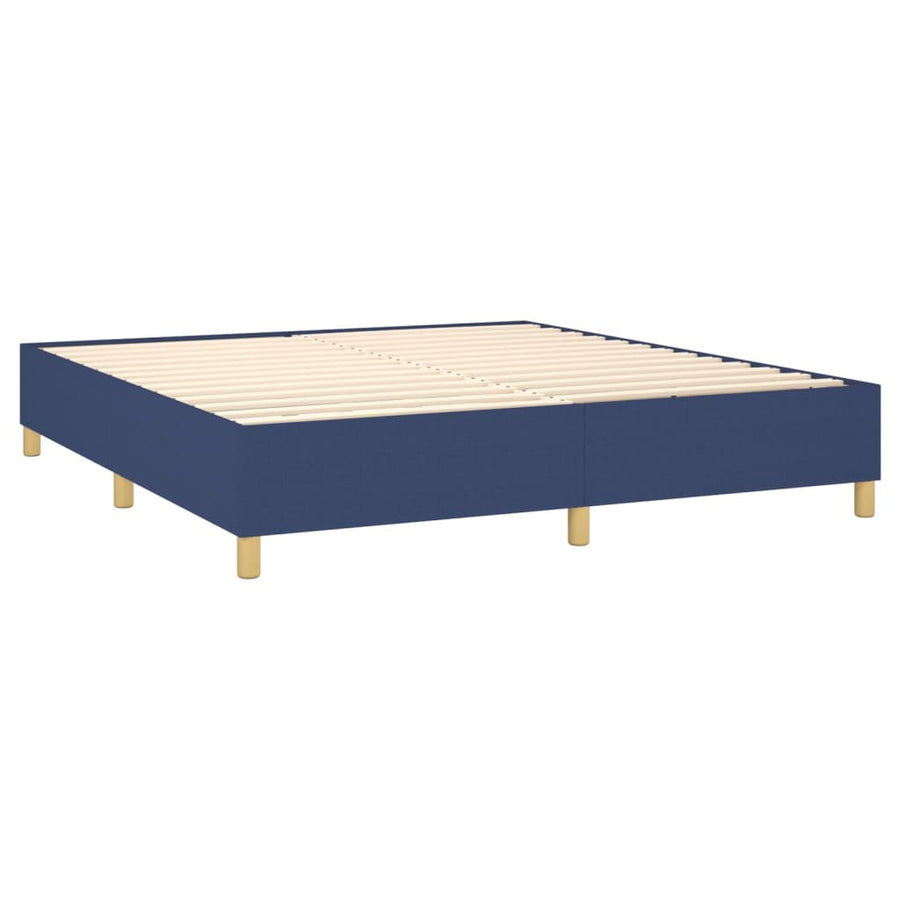 Boxspring Met Matras En Led Stof Blauw 160 x 200 cm Blok met vierkanten