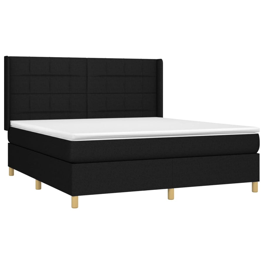 Boxspring Met Matras En Led Stof Zwart 180 x 200 cm Blok met vierkanten