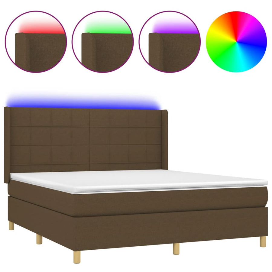 Boxspring Met Matras En Led Stof 180 x 200 cm Donkerbruin