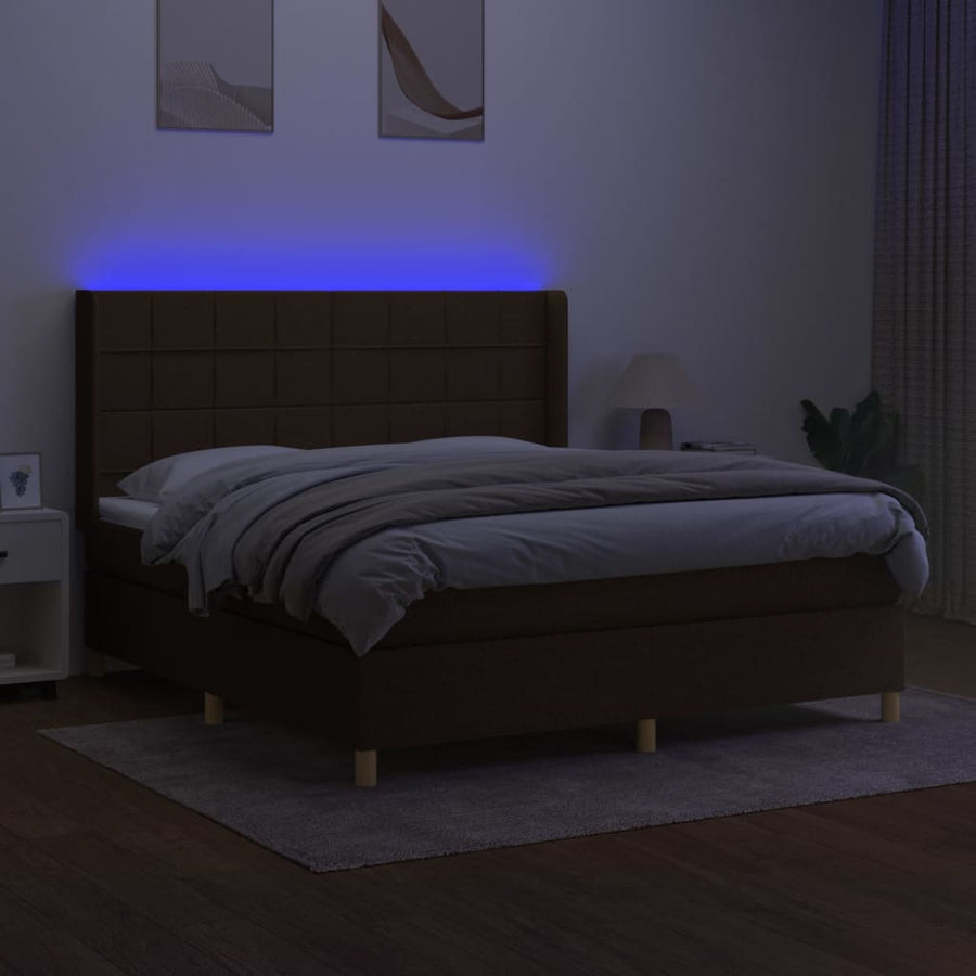 Boxspring Met Matras En Led Stof 180 x 200 cm Donkerbruin