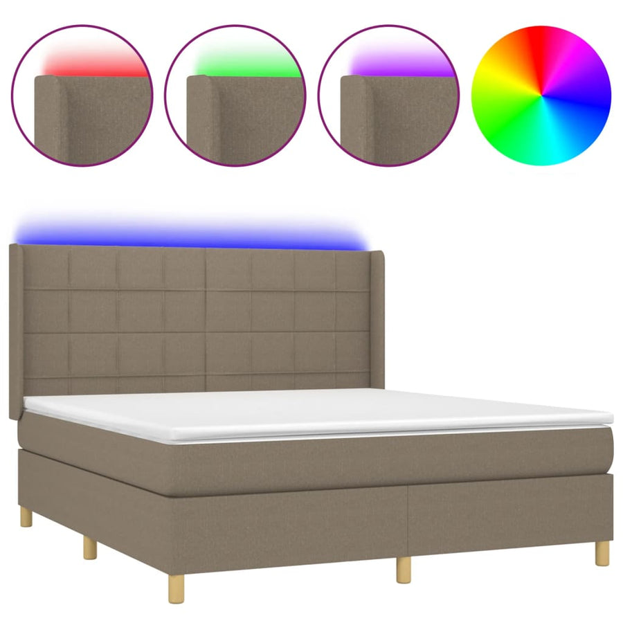 Boxspring Met Matras En Led Stof Taupe 180 x 200 cm Blok met vierkanten