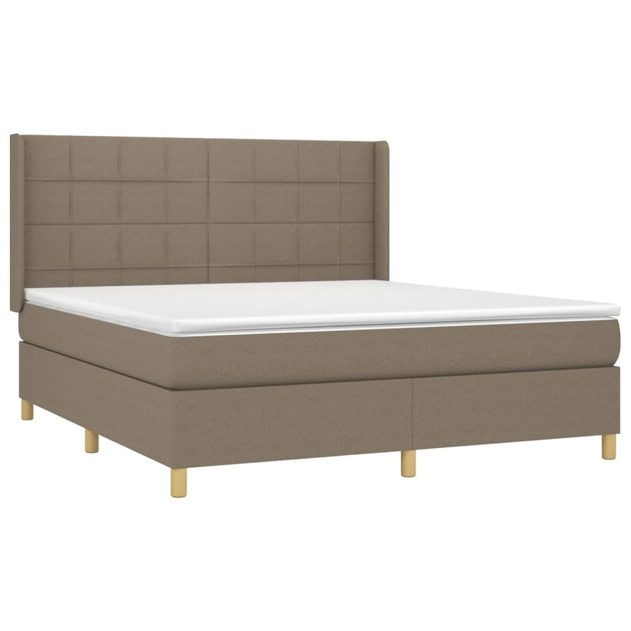 Boxspring Met Matras En Led Stof Taupe 180 x 200 cm Blok met vierkanten