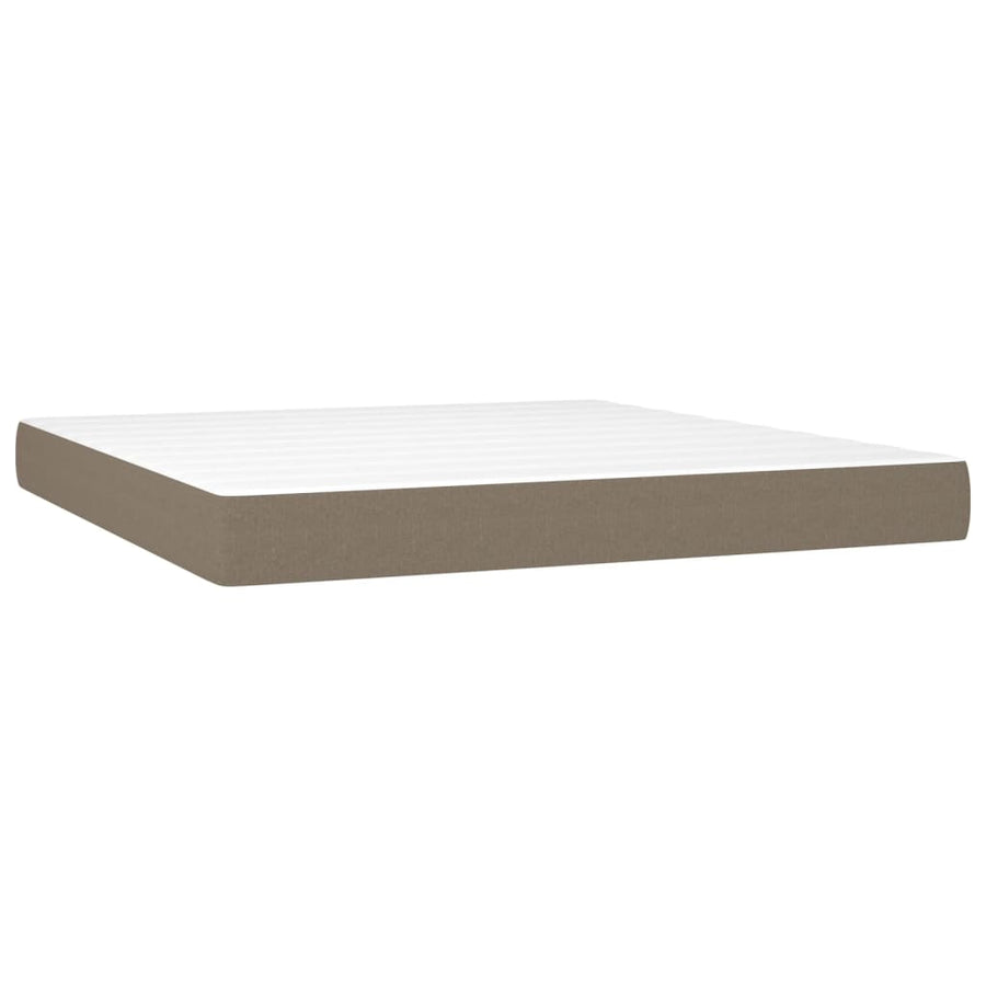 Boxspring Met Matras En Led Stof Taupe 180 x 200 cm Blok met vierkanten