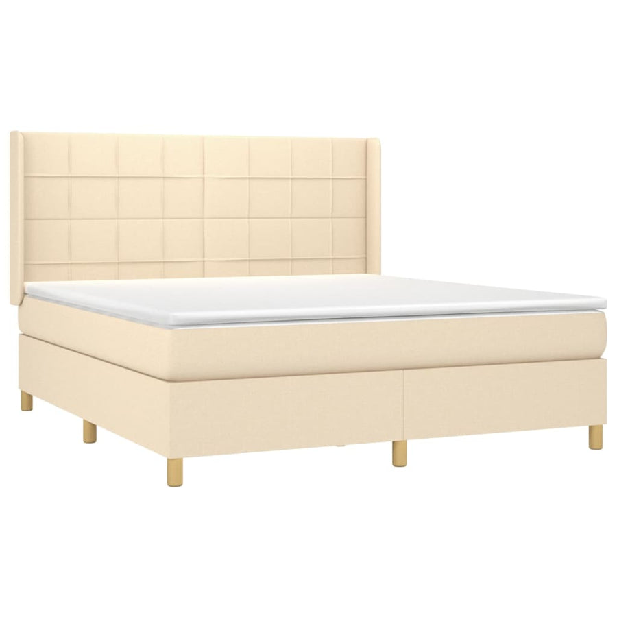 Boxspring Met Matras En Led Stof Crèmekleurig 180X200 Cm 180 x 200 cm Blok met vierkanten