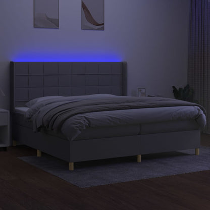 Boxspring Met Matras En Led Stof Lichtgrijs 200 x 200 cm Blok met vierkanten