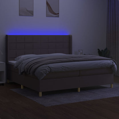 Boxspring Met Matras En Led Stof Taupe 200 x 200 cm Blok met vierkanten
